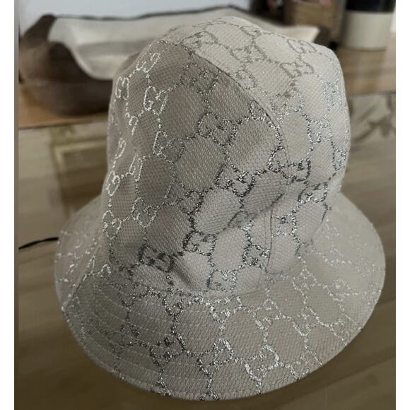 Gucci Bucket Hat - "Lame" Silver and Cream Size XL 59cm Authentic GG Neutral - Picture 7 of 7